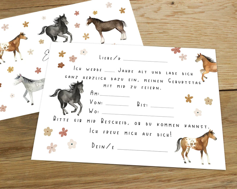 10 Einladungskarten Kindergeburtstag mit Pferden