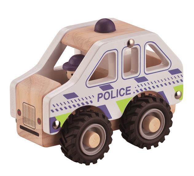 Holzauto Polizeiwagen mit Gummireifen