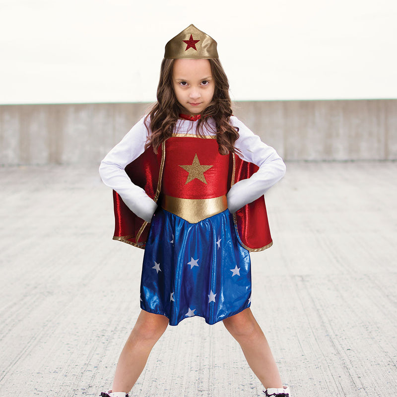 Kleid Superheldin mit Umhang und Haarband