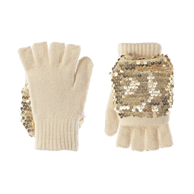 Handschuhe zum umklappen Pailletten gold