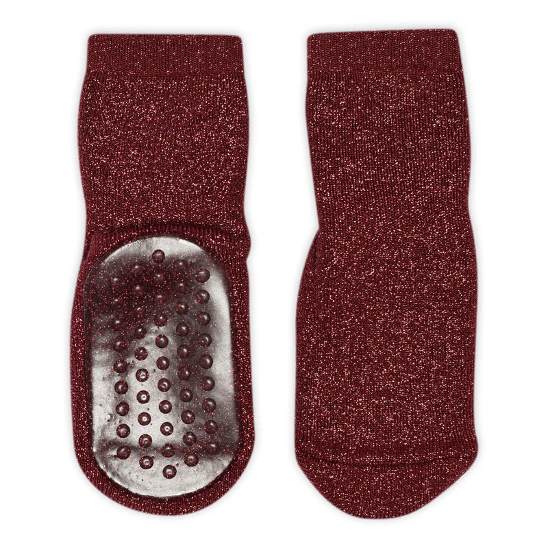 Glitzer Stoppersocken Anti-Rutsch - Wine Red