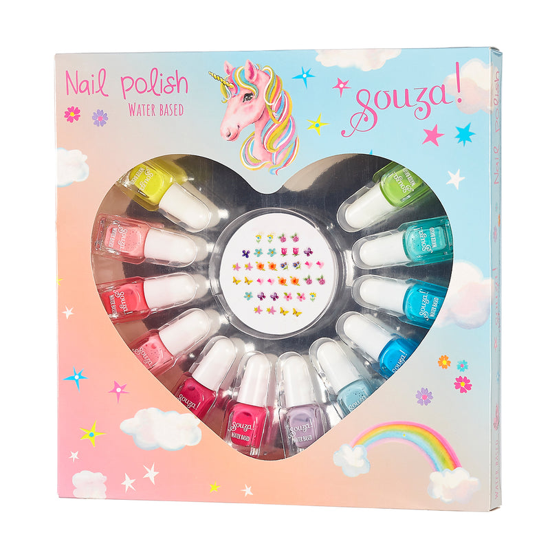 Nagellackset 12 Farben + Nagelsticker