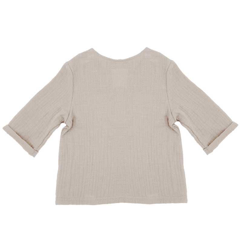 GOTS BABY BOY-Hemd, 3/4 Arm Musselinstoff beigemeliert