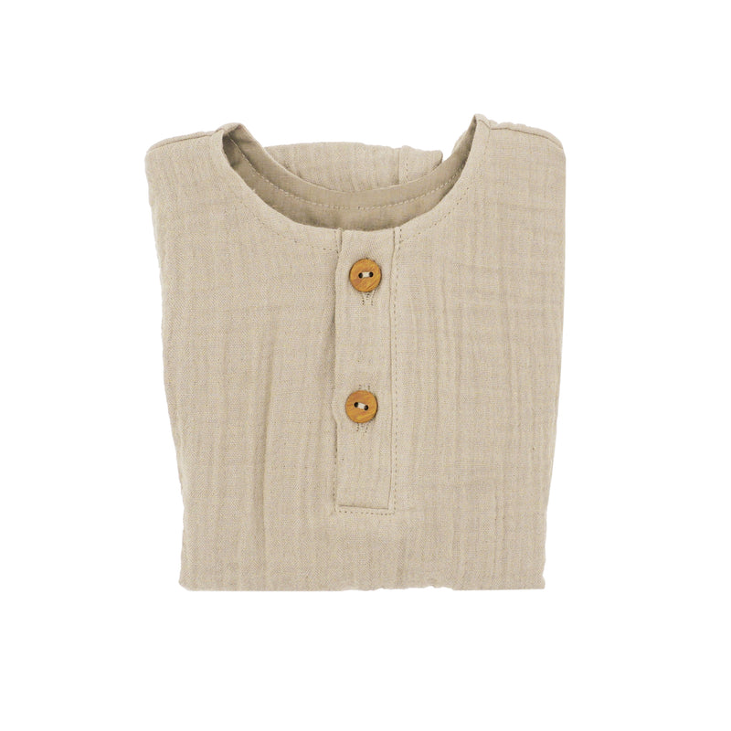 GOTS BABY BOY-Hemd, 3/4 Arm Musselinstoff beigemeliert