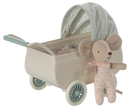 Kinderwagen mit Babymaus - Minze