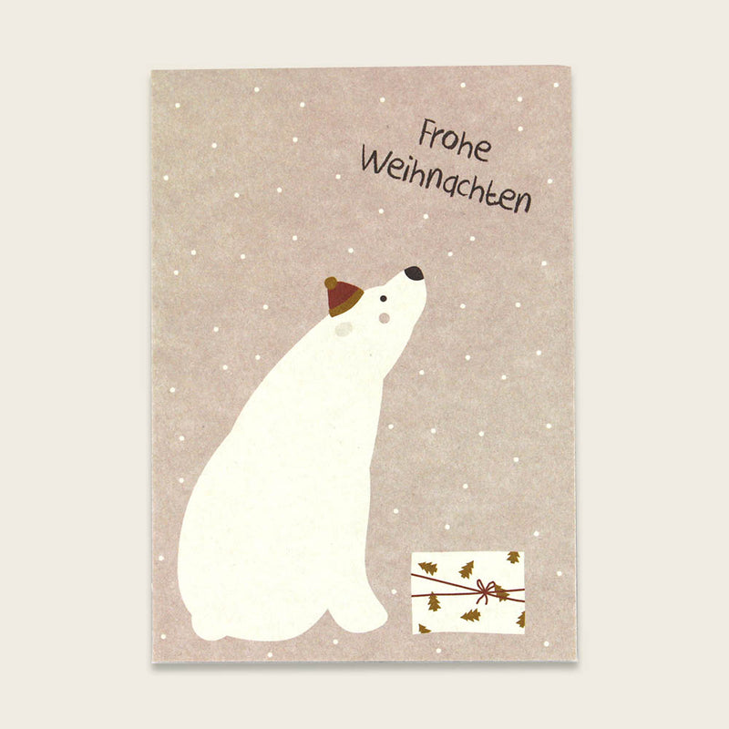 Postkarte Eisbär mit Päckchen – Frohe Weihnachten
