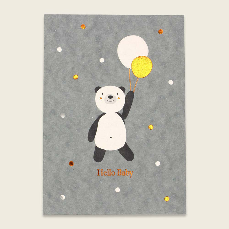Postkarte rost mit Kupferfolie – Panda mit Luftballons  - Hello Baby