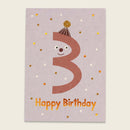 Postkarte Zahl 3, flieder mit Kupferfolie