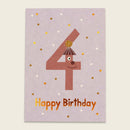 Postkarte Zahl 4, flieder mit Kupferfolie