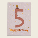 Postkarte Zahl 5, flieder mit Kupferfolie