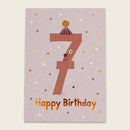 Postkarte Zahl 7, flieder mit Kupferfolie