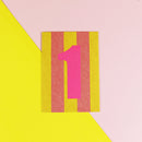 Postkarte Zahl 1, pinkgelb, Neon Pink
