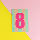 Postkarte Zahl 8, mint/rosa, Neon Pink