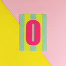 Postkarte Zahl 0, mint/gelb, Neon Pink