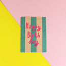Postkarte Happy Birthday, petrol/rosa, Neon Pink Postkarte Ava & Yves