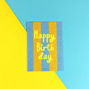 Postkarte Happy Birthday, blau/gelb, Neon Gelb Postkarte Ava & Yves