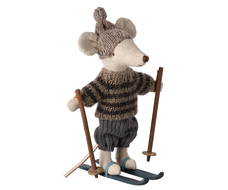 Wintermaus mit Skiset, Großer Bruder - Grau