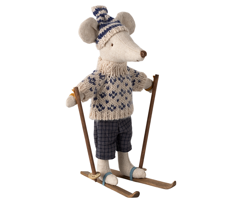 Wintermaus mit Skiset, Papa - Blau