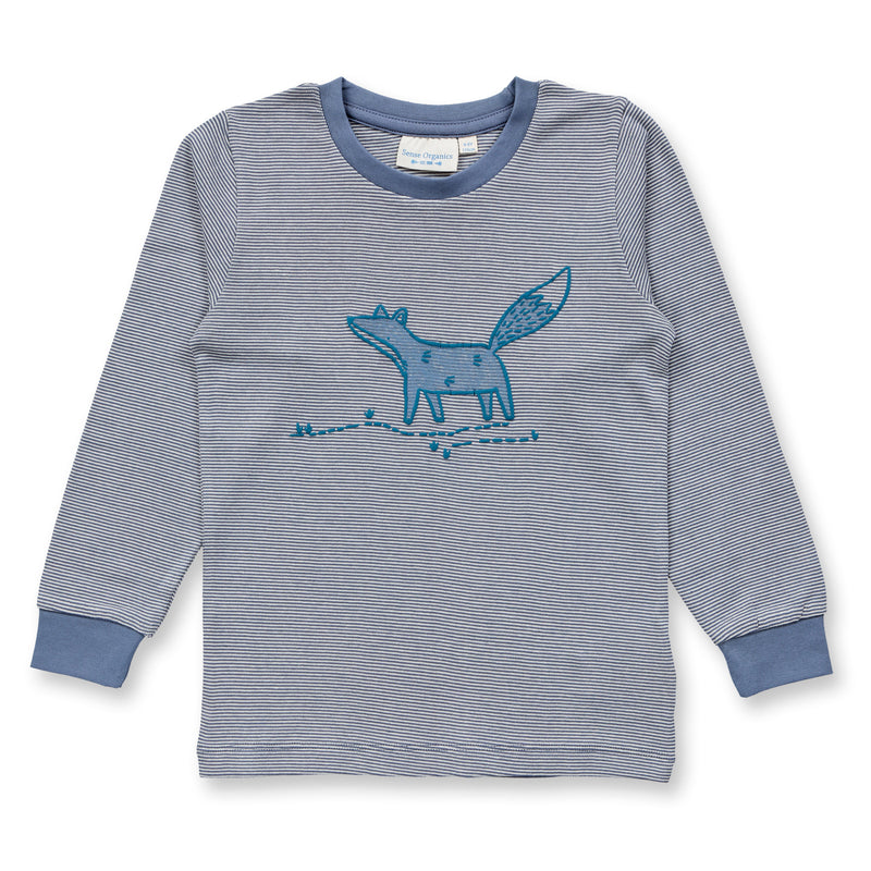 Sense Organics Schlafanzug Long John Blau-Grau Streifen Fuchs