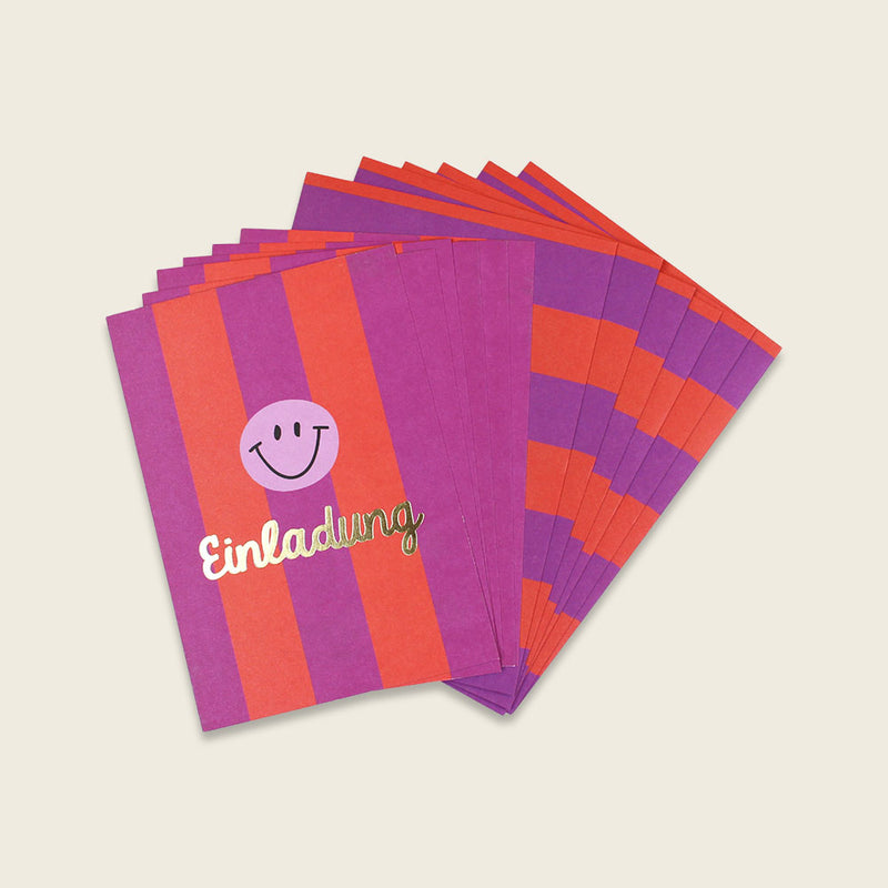 Einladungskarten-Set Streifen, violett/koralle/flieder – Einladung