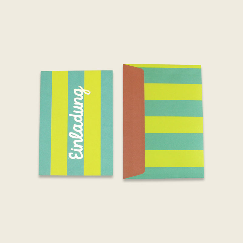 Einladungskarten-Set Streifen, mint/gelb – Einladung