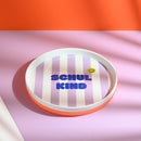 Porzellan-Set Schulkind Streifen, flieder und pink mit großem Teller (23cm), Becher und Müslischale Geschirr Ava & Yves