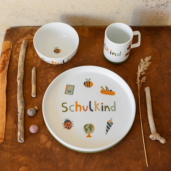 Porzellanset Schulkind Nature Kids mit großem Teller (23cm), Becher und Müslischale