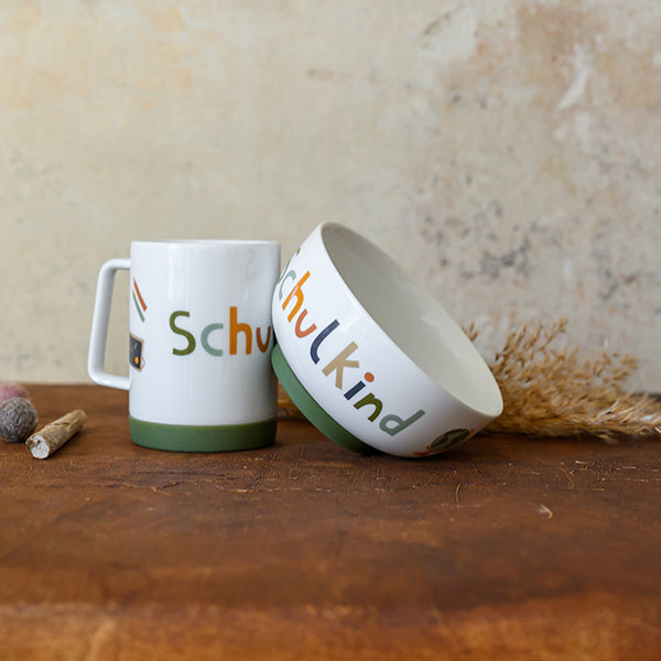 Porzellanset Schulkind Nature Kids mit großem Teller (23cm), Becher und Müslischale