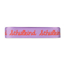 Geschenkband-Set „Schulkind“: Band 20mm in flieder mit Schrift in rosa und zwei Bänder 5mm rosa und gelb, je 3m