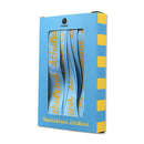 Geschenkband-Set „Schulkind“: Band 20mm in türkis mit Schrift in gelb und 2 Bänder 5mm gelb/mint, je 3m