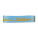 Geschenkband-Set „Schulkind“: Band 20mm in türkis mit Schrift in gelb und 2 Bänder 5mm gelb/mint, je 3m
