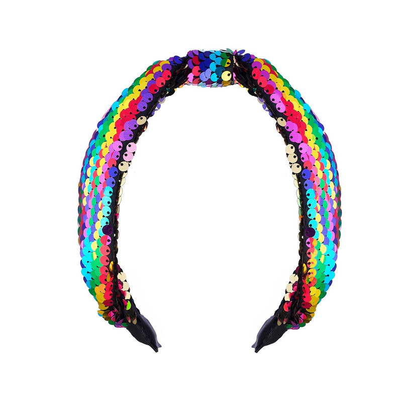 Regenbogenfarbenes Pailletten-Knoten-Stirnband