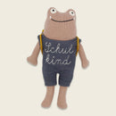 Frosch “Schulkind” rosa, mit Schulranzen und Anzug in blau/creme 20cm