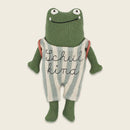 Frosch “Schulkind” grün, mit Schulranzen und Anzug in blau/creme, 20cm