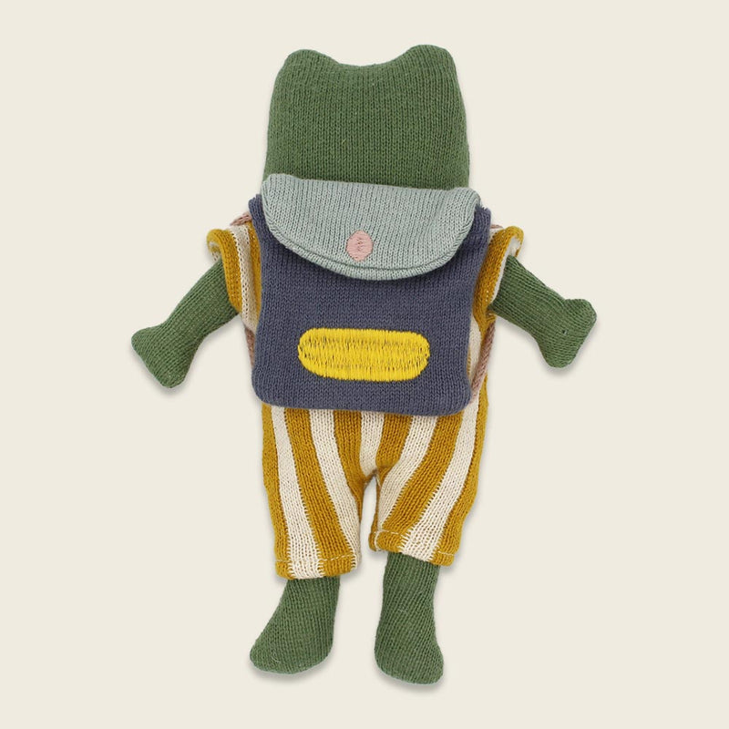 Frosch “Schulkind” grün, mit Schulranzen und Anzug in gelb/creme 20cm