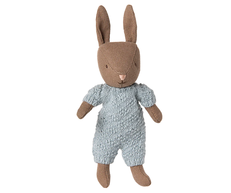 Kaninchen, Mikro - Braun - Blauer Strickanzug