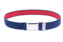 Elastischer Gürtel mit silberner Schnalle Blau innen Rot