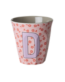 Großer Becher - Buchstabe D -Pink Flowers