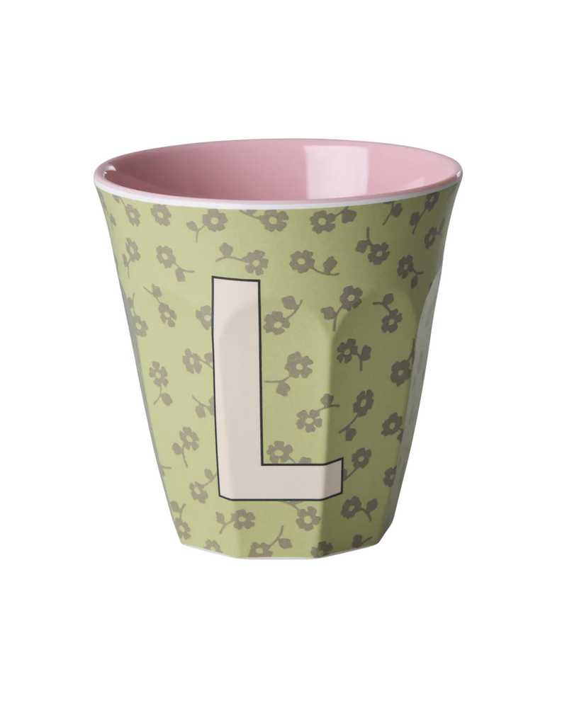 Großer Becher - Buchstabe L  Hellgrün Flowers