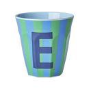 Großer Becher - Buchstabe E - Blau Stripes