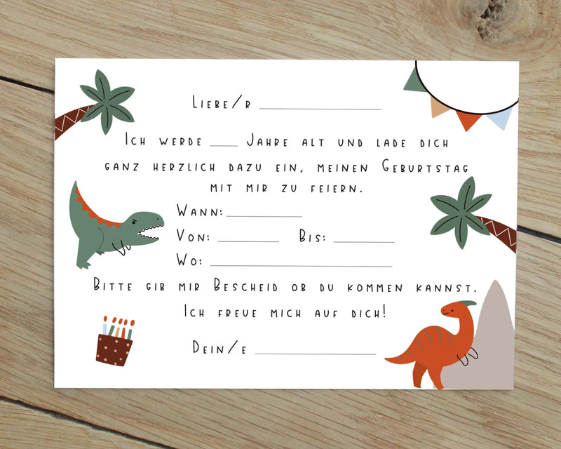 10 Einladungskarten Kindergeburtstag mit Dinos