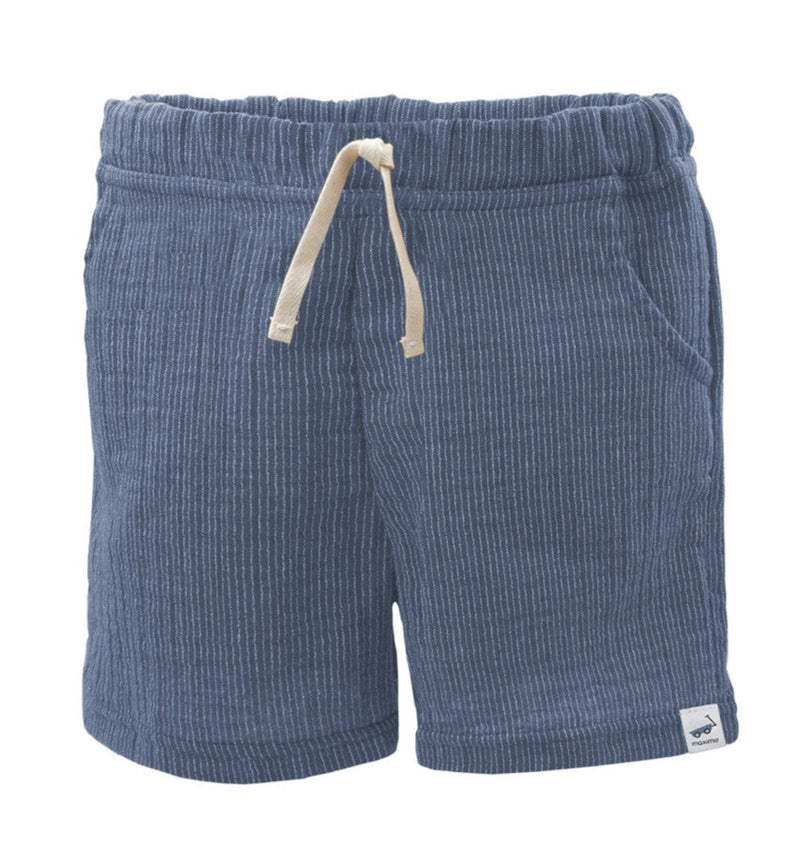Mini Shorts GOTS Musselinstoff  altindigo-weiß-streifen