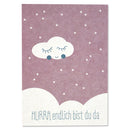 Postkarte "Hurra endlich bist Du da“ Rosa Postkarte Ava & Yves