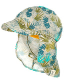 Kids Schildmütze mit Nackenschutz sand-grün-palmenblätter