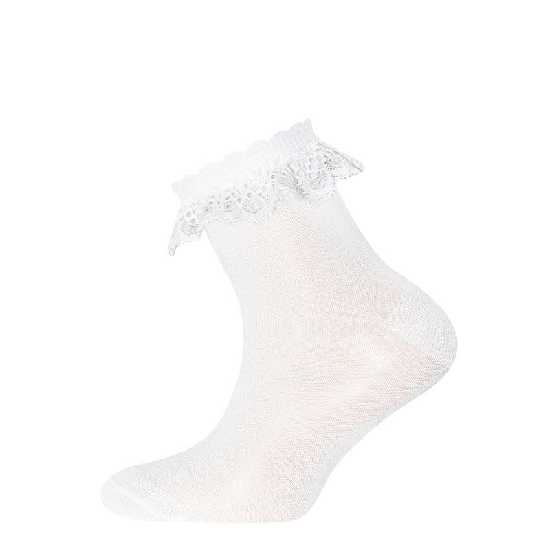 Ewers Socken mercerisierte Baumwolle mit Spitze Weiß