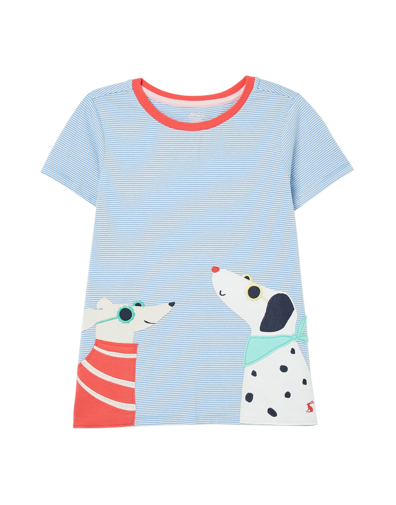 Joules T-Shirt Blue Stripe Dogs