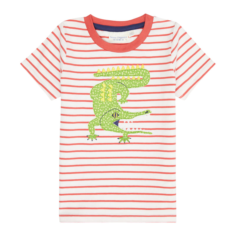Sense Organics T-Shirt Ibon - Red Stripes + Crocodile