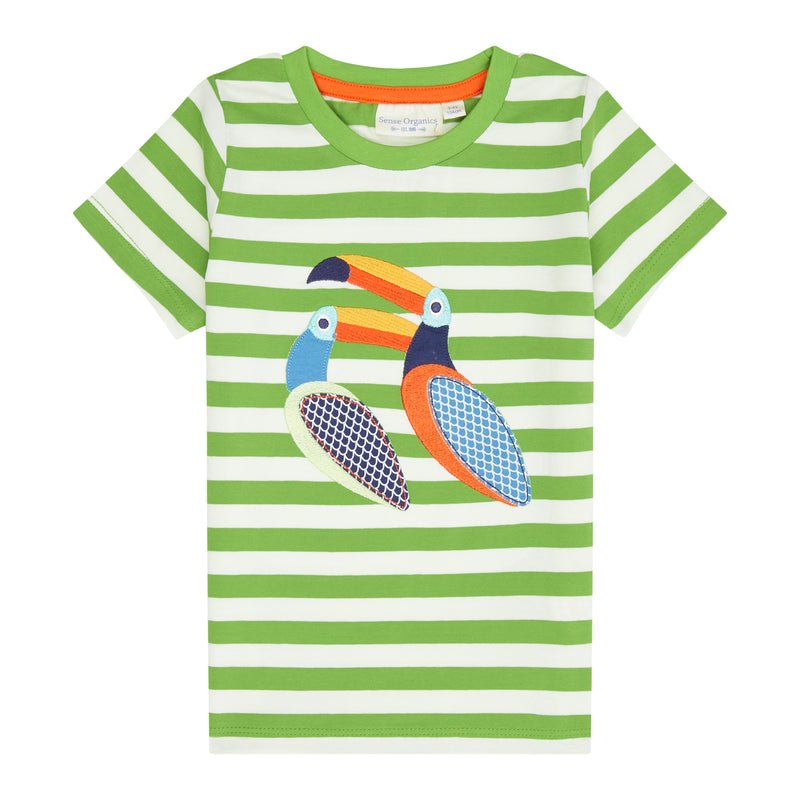 Sense Organics T-Shirt Ibon - Green Stripes + Toucan