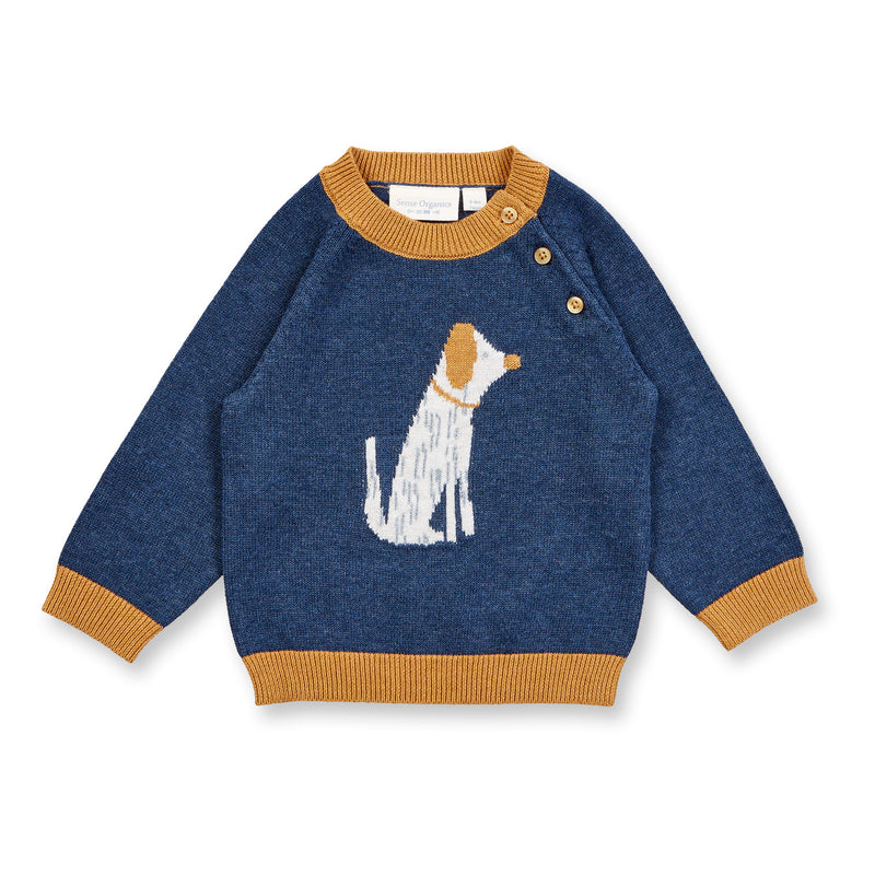 Sense Organics Strickpullover Victor Dark Blue mit Hund