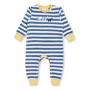 Sense Organics Strampler Viktor Steel Blue Streifen mit Hunden